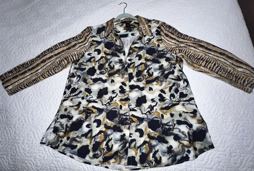 Ali Miles Artsy Woven Abstract Button Up Tunic Top Women's XL
