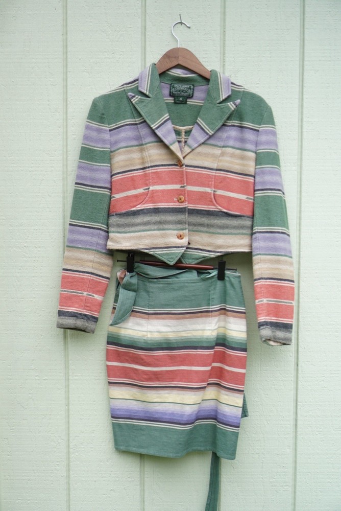 Ralph Lauren Country Serape Southwestern Striped Jacket Skirt Set Sz 4 Vintage