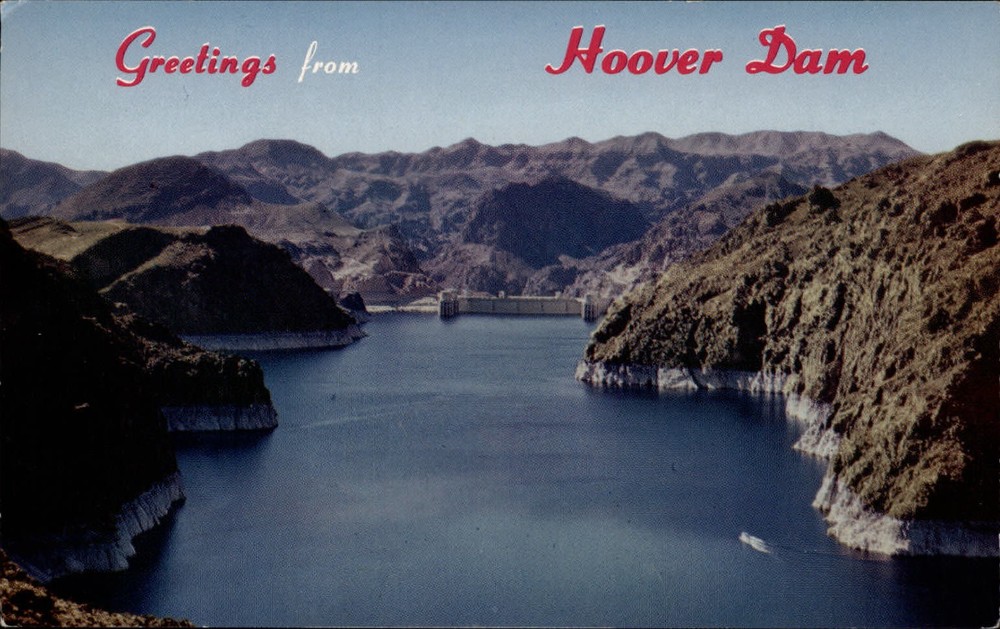 Hoover Dam Arizona Lake Mead aerial view ~ unused postcard sku743