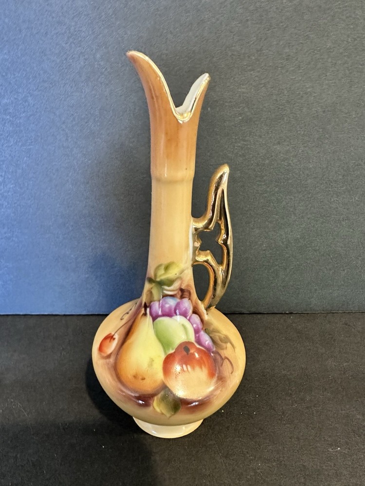 Vintage Lefton ceramic pitcher vase 6”T hand painted fruits
