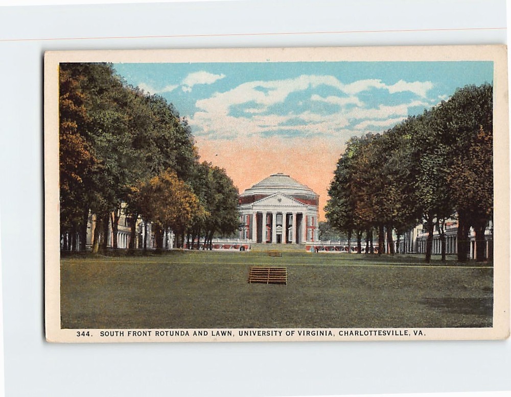 Postcard South Front Rotunda & Lawn University of Virginia Charlottesville VA