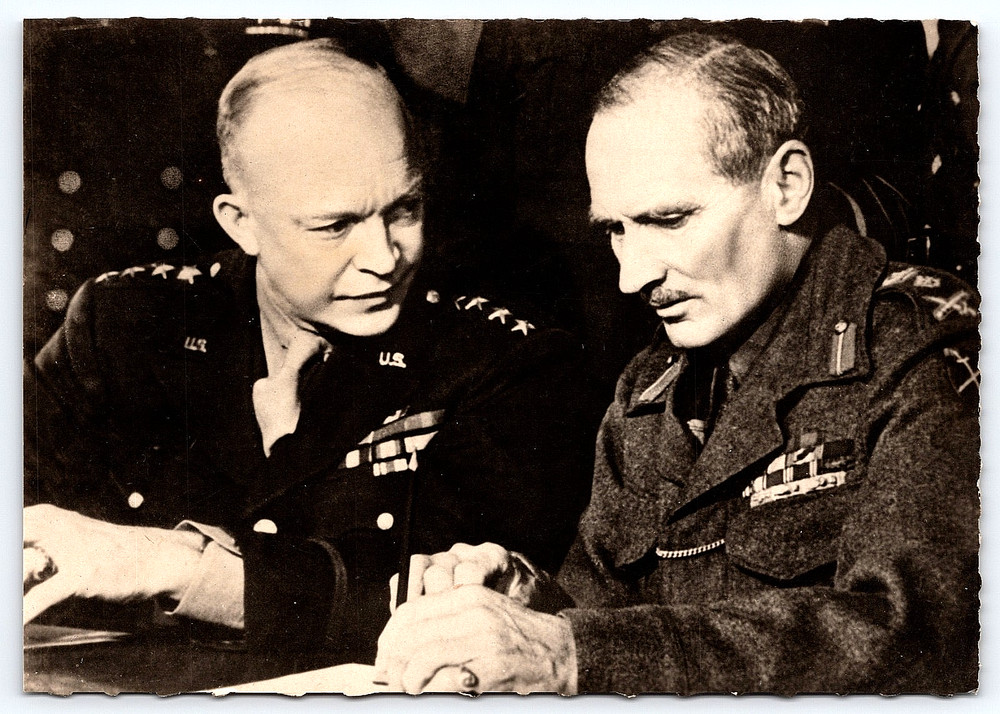 Vintage Real Photo Postcard Ww2 Usa General Eisenhower And Field Marshall Paris