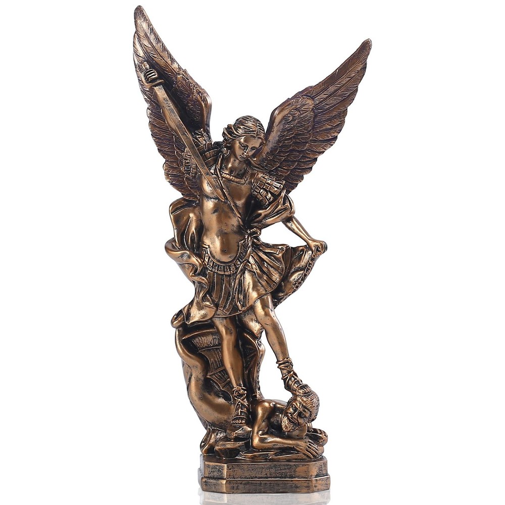 12.5in San Miguel Arcangel Statue, St Michael Statue in Bronzed Resin, St Mic...