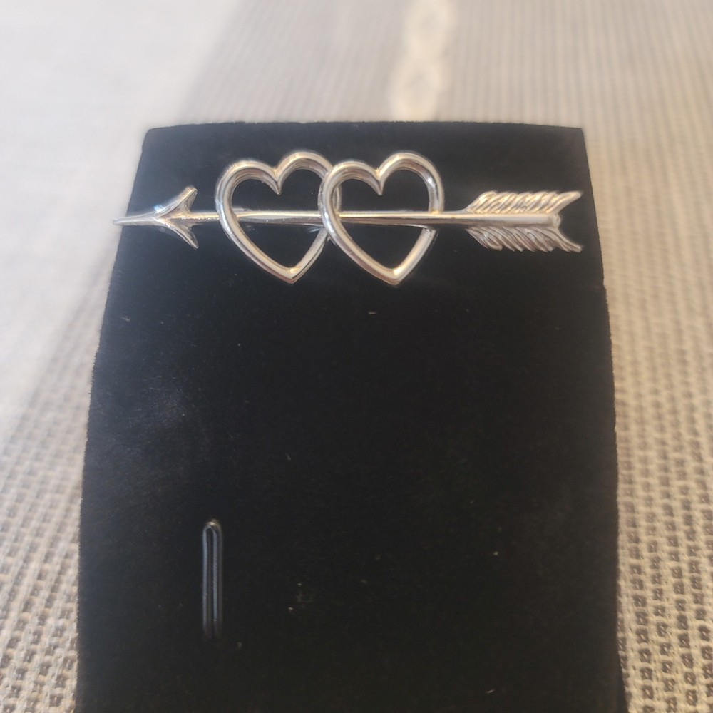 Vintage Beau Sterling Silver Double Heart Brooch / Pin