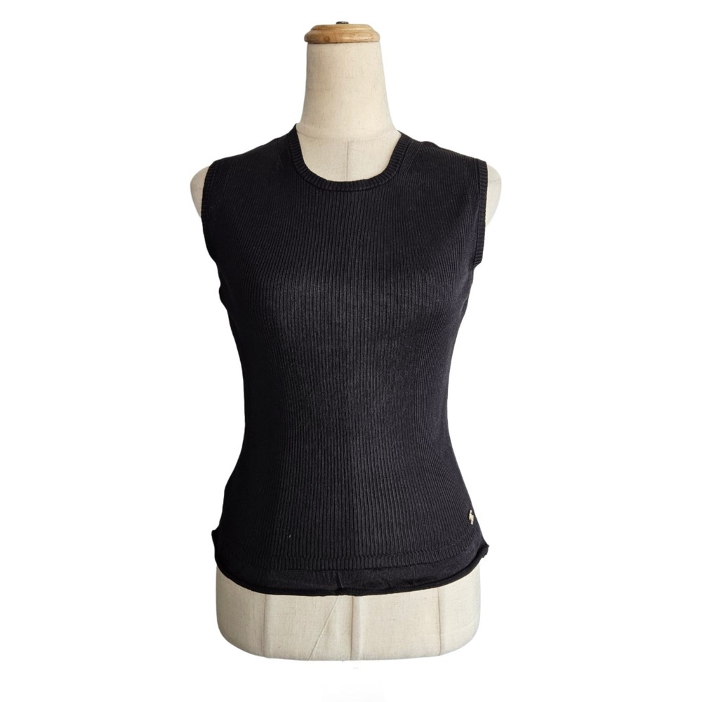 Chanel Black Sleeveless Ribbed CC Top