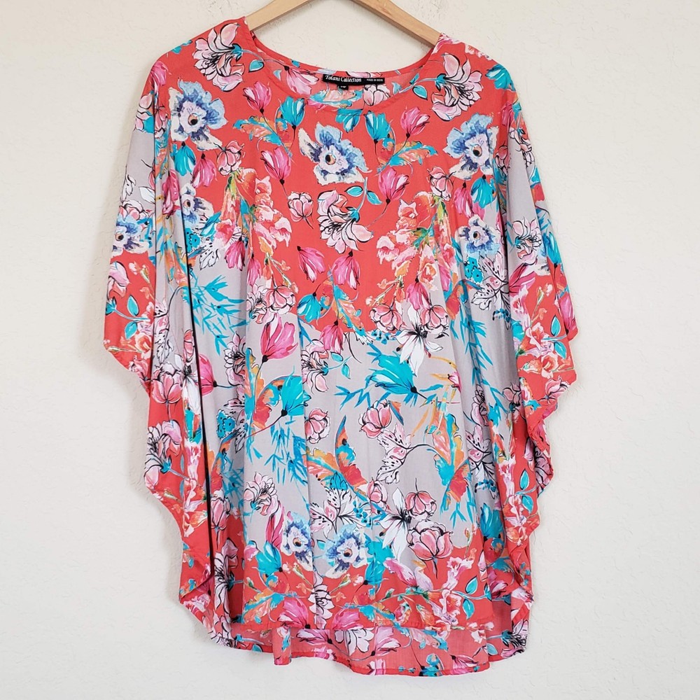 Tolani Collection Floral  Caftan Tunic Top Women's Medium Petite Boho Casual