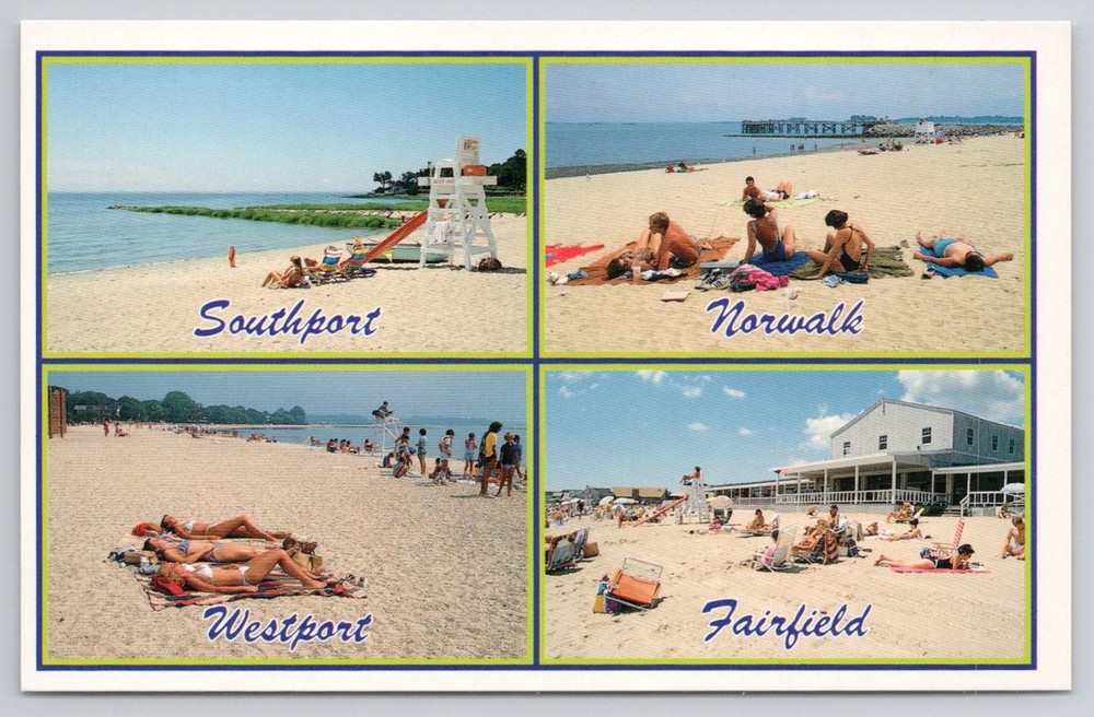 CT Beaches Postcard: Southport Norwalk Westport Fairfield 1990s Chrome
