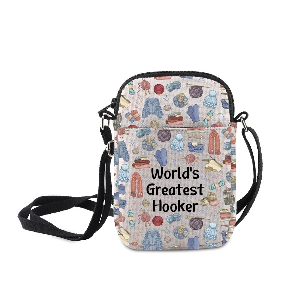 MNIGIU Funny Crochet Shoulder Bag Gift for Yarn Lovers World's Greatest Hooker
