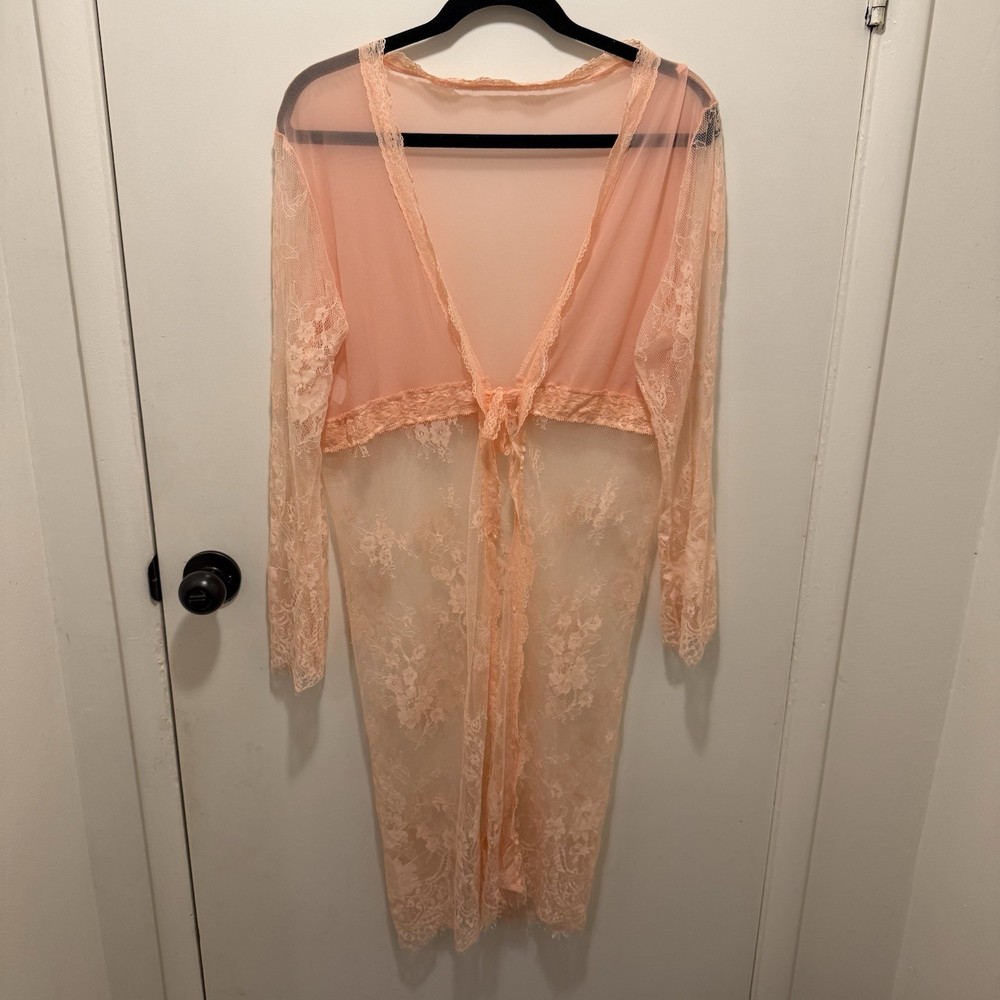 Soft Pink Sheer Lace Chemise Robe Vintage Lingerie Coquette Retro