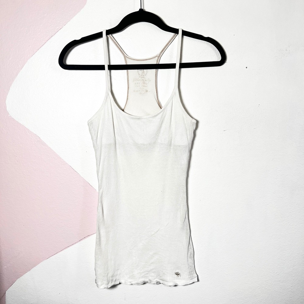 VTG Y2K Abercrombie & Fitch White Ribbed Fitted Racerback Tank Top Small