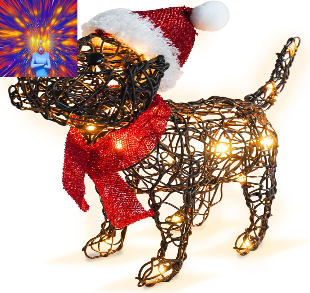 Lighted Outdoor Christmas Decorations, Cute Christmas Rattan Puppy with 40 LED L