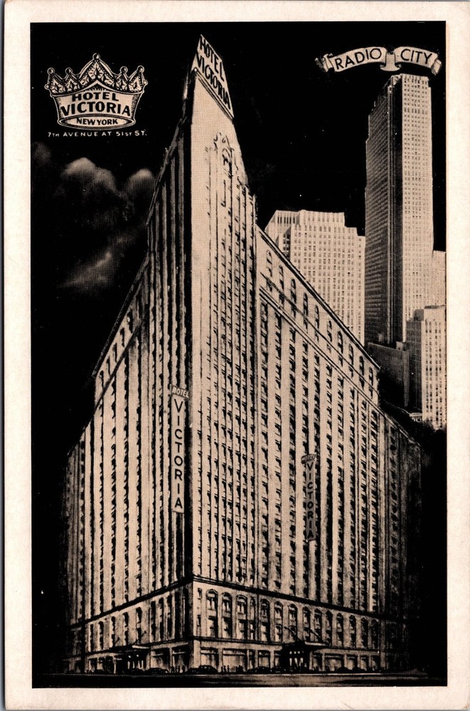 Hotel Victoria NYC 51st St 7th Ave Radio City Art Deco Photoprint Postcard