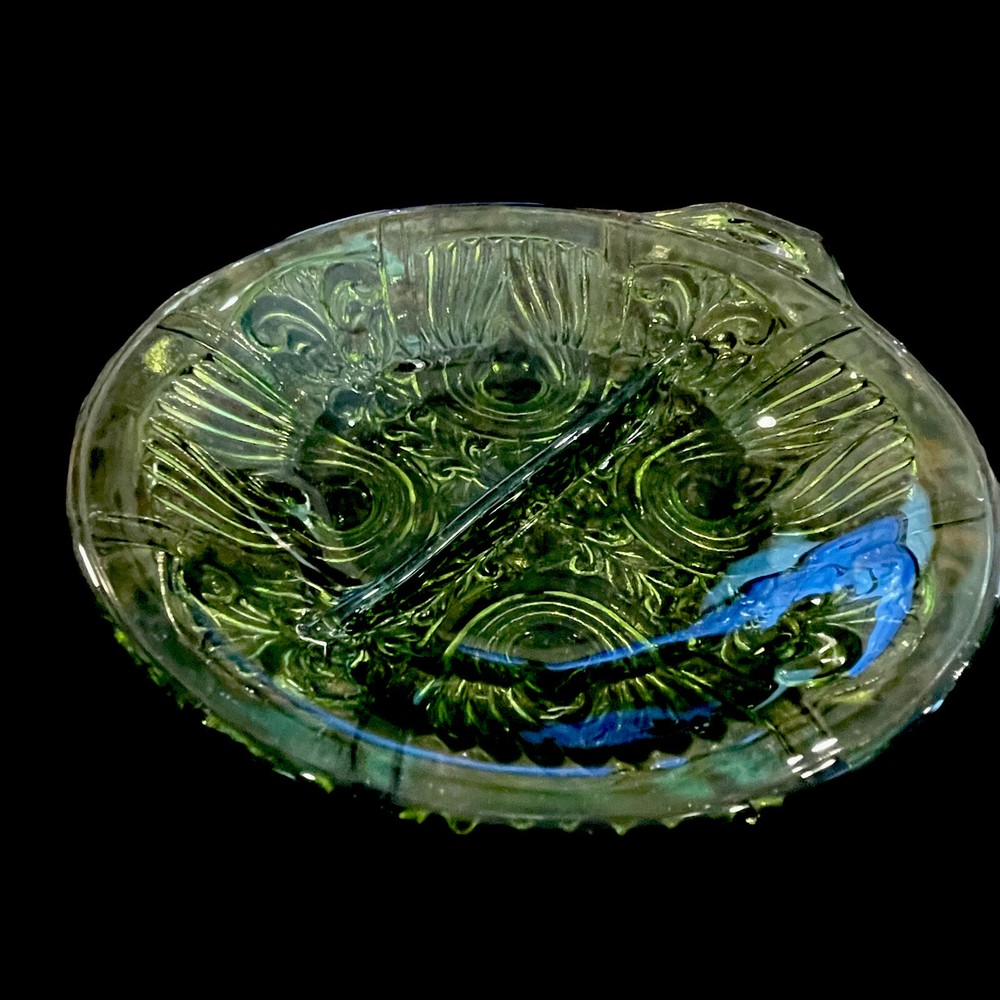 Vintage Indiana Killarney Green Depression Glass Divided Candy Relish Dish 7.5