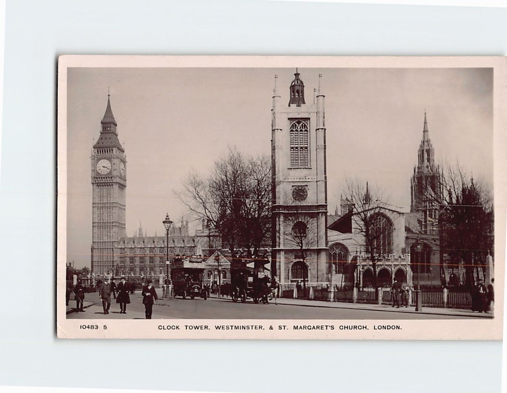 Postcard Clock Tower, Westminster & St. Margaret's Church London England