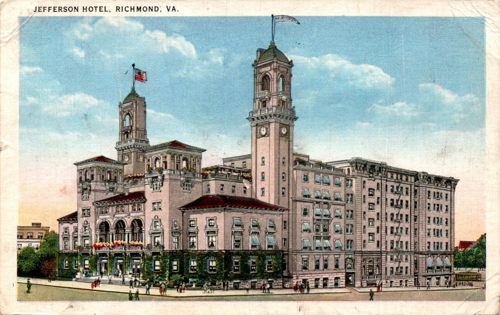 JEFFERSON HOTEL, RICHMOND, VA, Franklin Streets, Main Streets, Postcard