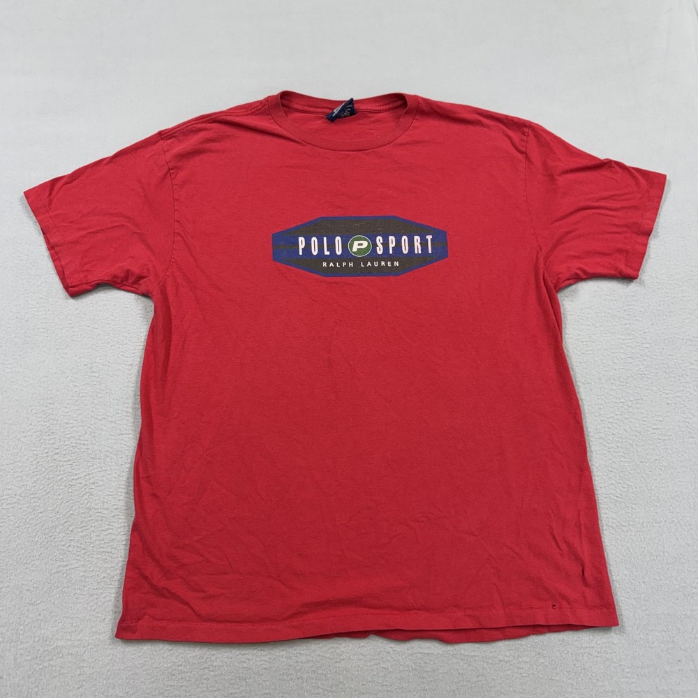 Vintage Polo Sport Ralph Lauren Shirt Mens Large Red Logo Graphic Made USA 90s