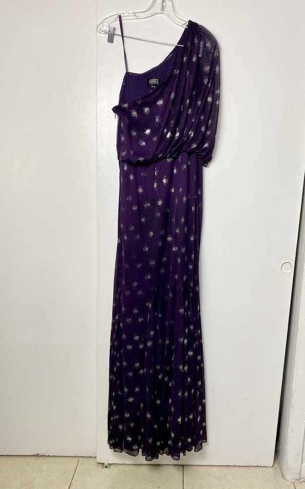 Adrianna Papell Gown Maxi Dress Size 12 Purple Glitter Dots Mesh One Should