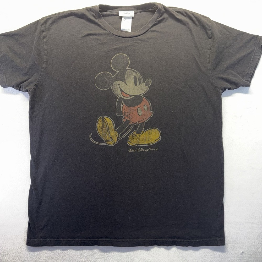 Vintage Mickey Mouse T Shirt Walt Disney World 2XL Black Distressed USA Made