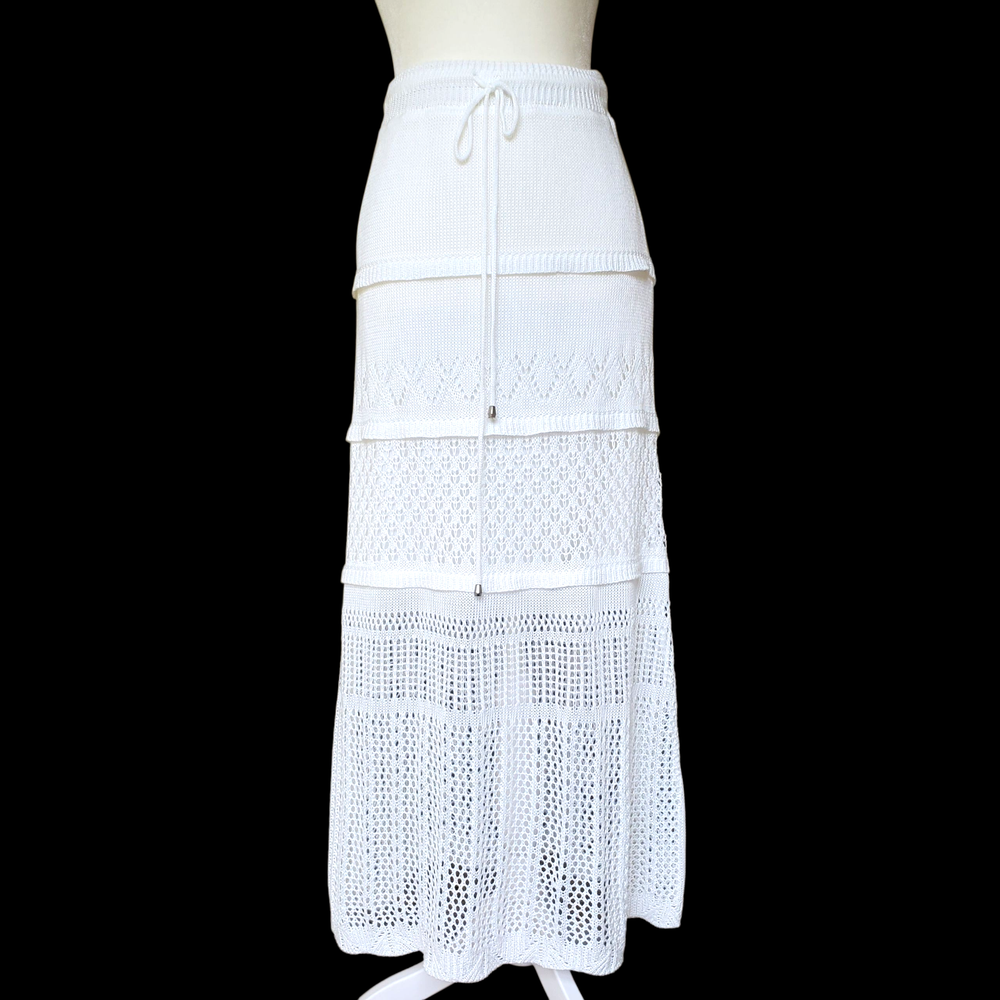 SOLITAIRE New Womens Crochet Long Skirt Medium 4-6 Luxury White Knit Boho Indie