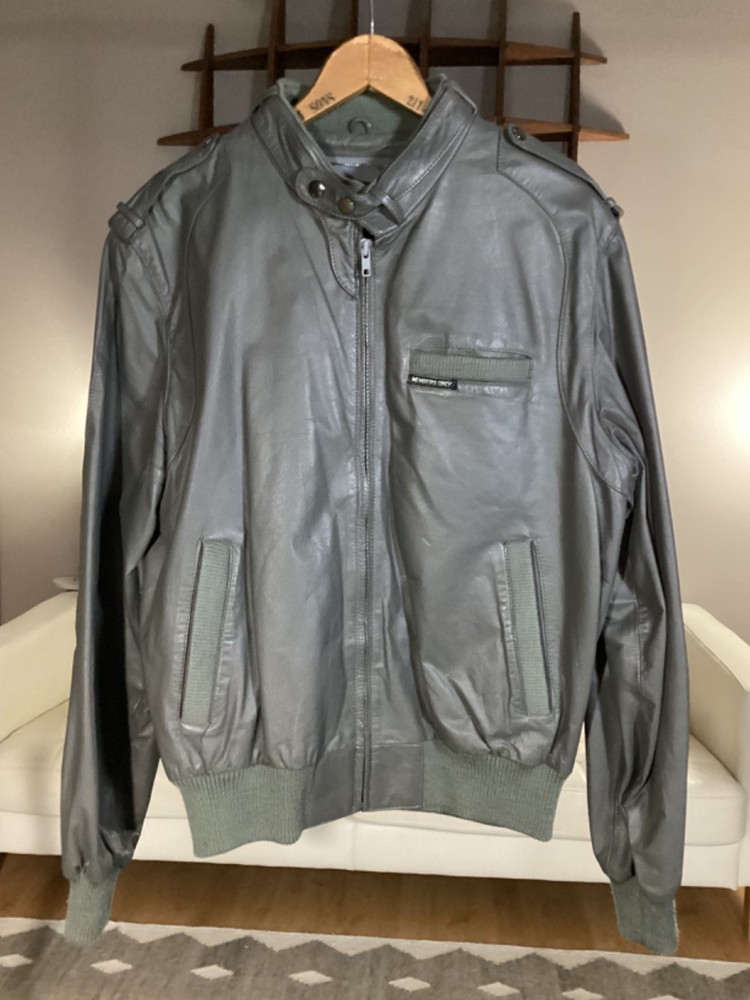 Vintage 80's Members Only Men’s Leather Bomber Cafe Racer Gray Jacket