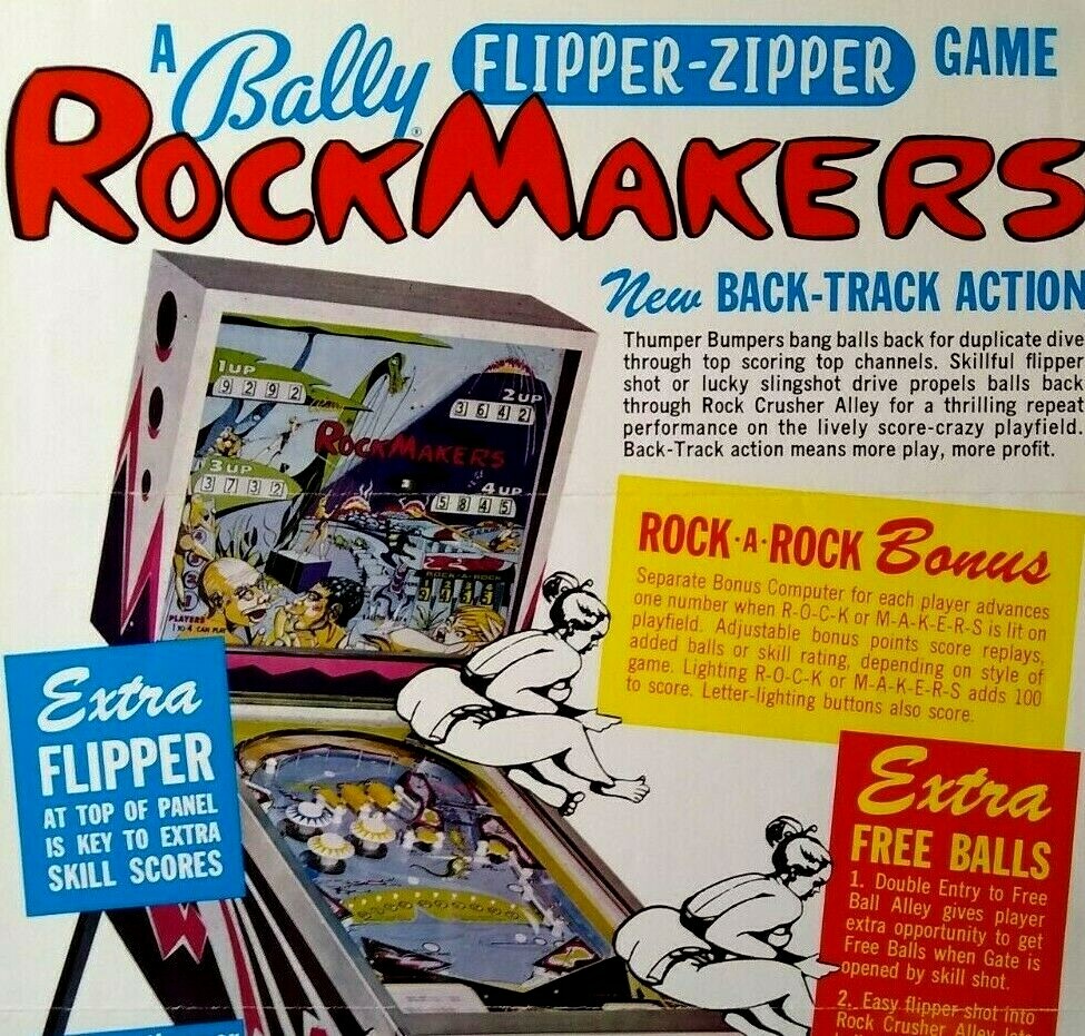 Rockmakers Pinball Flyer Original 1968 Game Dinosaurs Retro Vintage Artwork