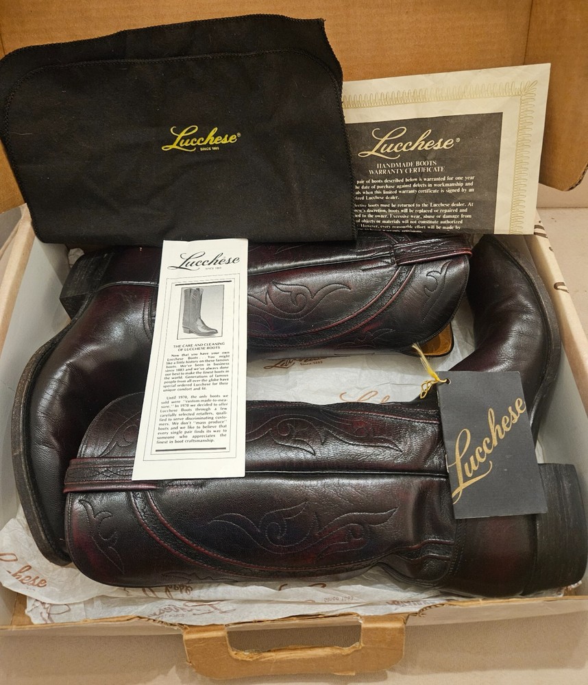 Lucchese Men's Black Cherry Goat Leather Western Boots Size 9.5 D L6603