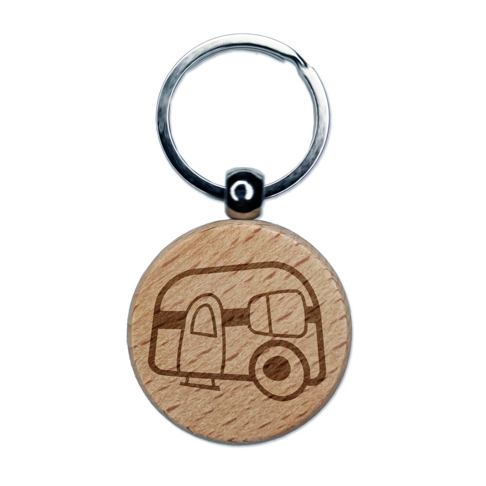 Personalized Camper Doodle Engraved Wooden Keychain Charm  