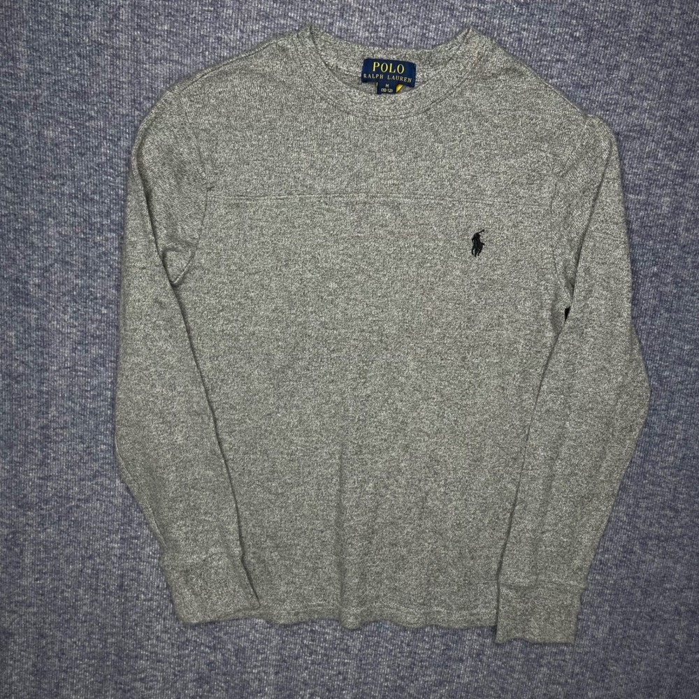 Polo Ralph Lauren Boys Gray Waffle Knit Thermal Long Sleeve Shirt Size M 10-12