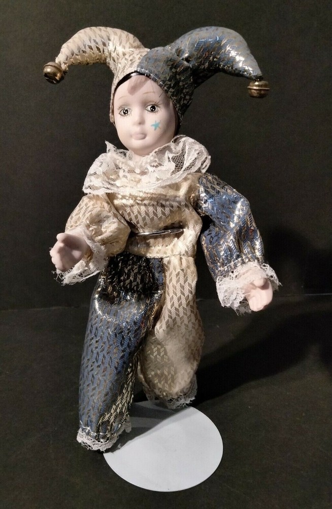 Mardi Gras Baby Jester Ceramic/Porcelaine Face Harlequin Outfit - Pre-owned