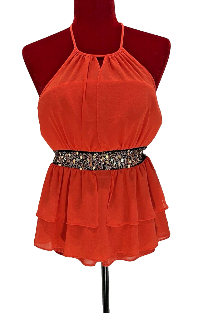 XOXO Orange Halter Neck Ruffle Sheer Junior Top Size S