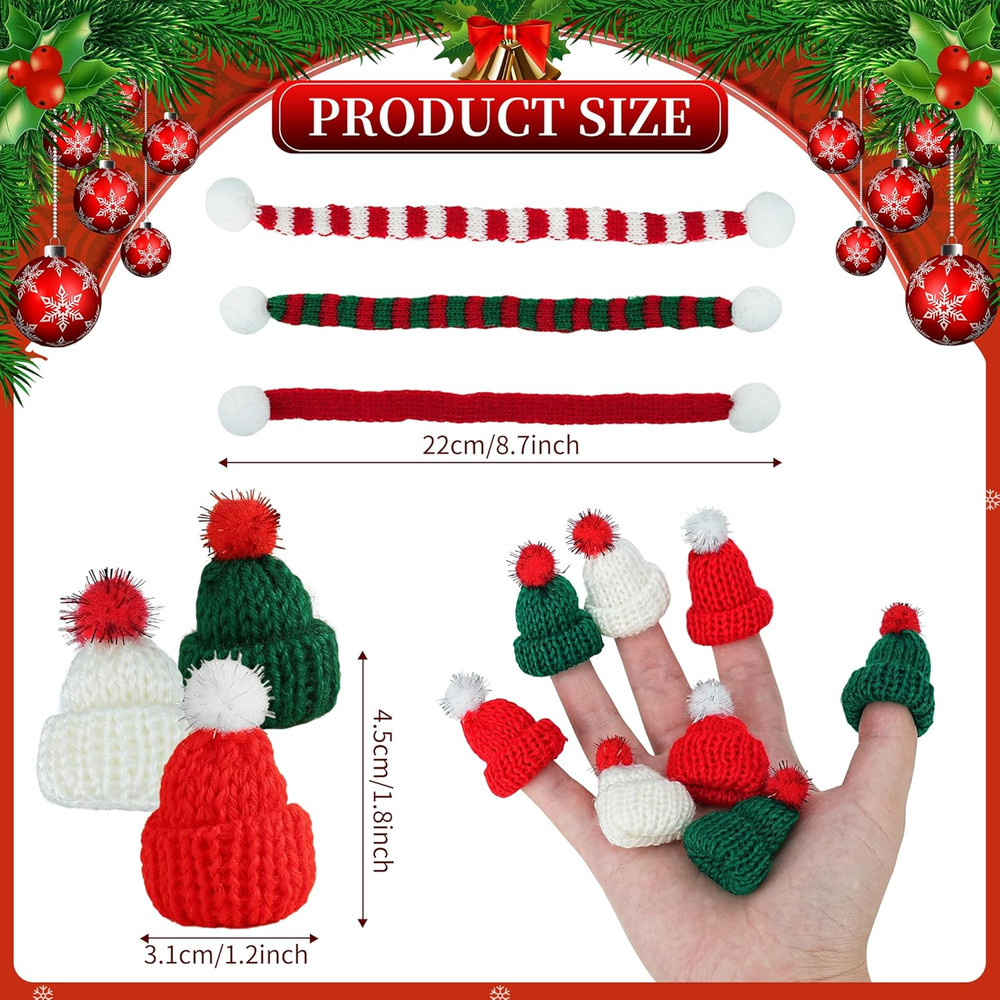 24 Pcs Mini Knit Hat and Christmas Scarf Set Christmas Knit Snowman Doll Hat ...