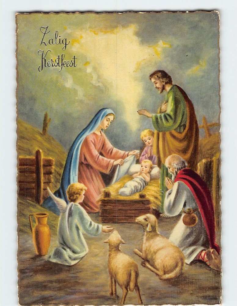 Postcard Nativity Scene Christmas Holiday Greeting Card