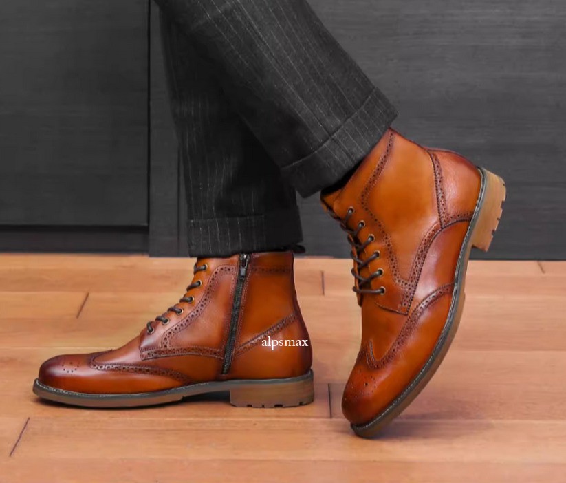 Leather Men Lace Up Ankle Boots Brogue Oxford British Wingtip New Military Shoes