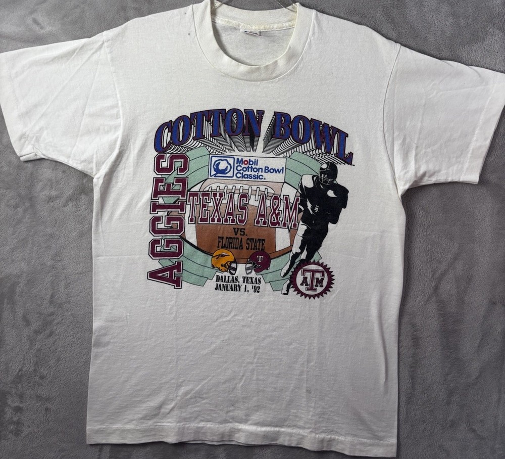 Vintage Texas A&M Aggies Florida State T Shirt 1992 Cotton Bowl USA Large NCAA