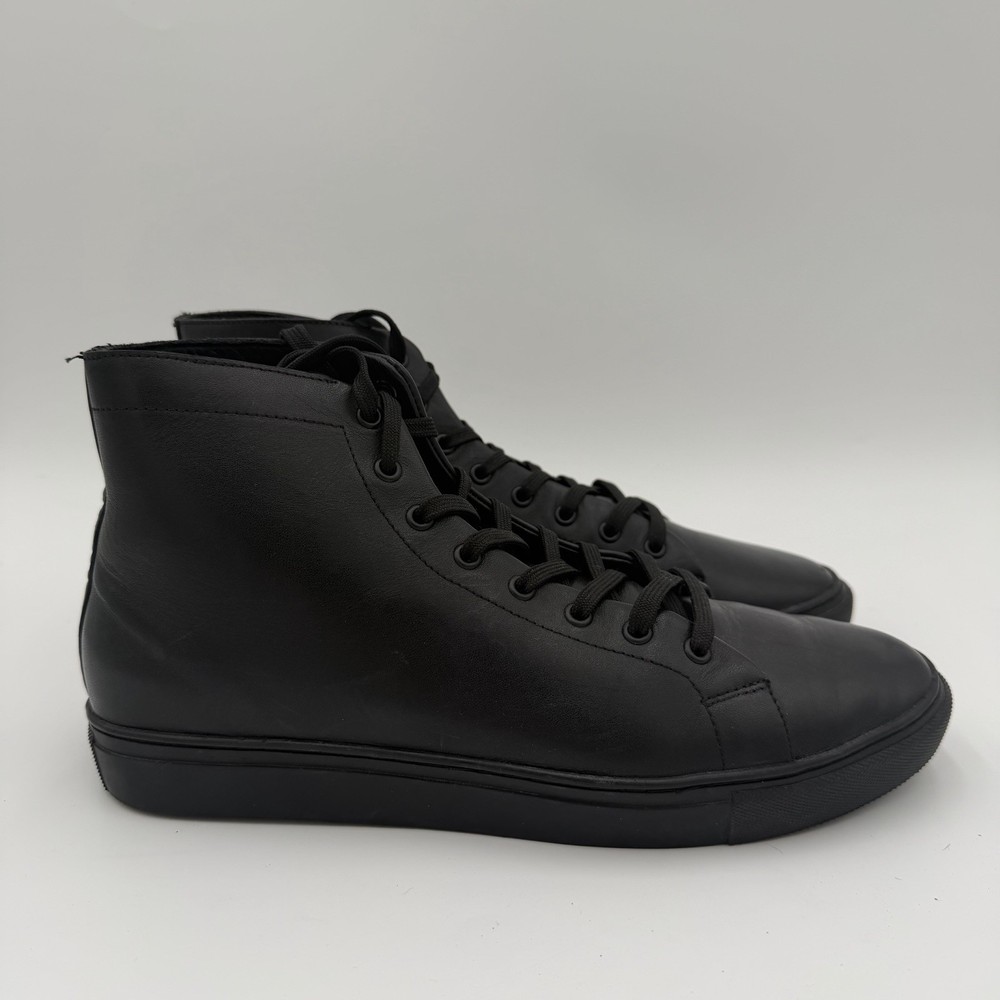 Black Leather High Top Sneakers Men's Size 10 Lace Up Shoes Goth Moto Biker