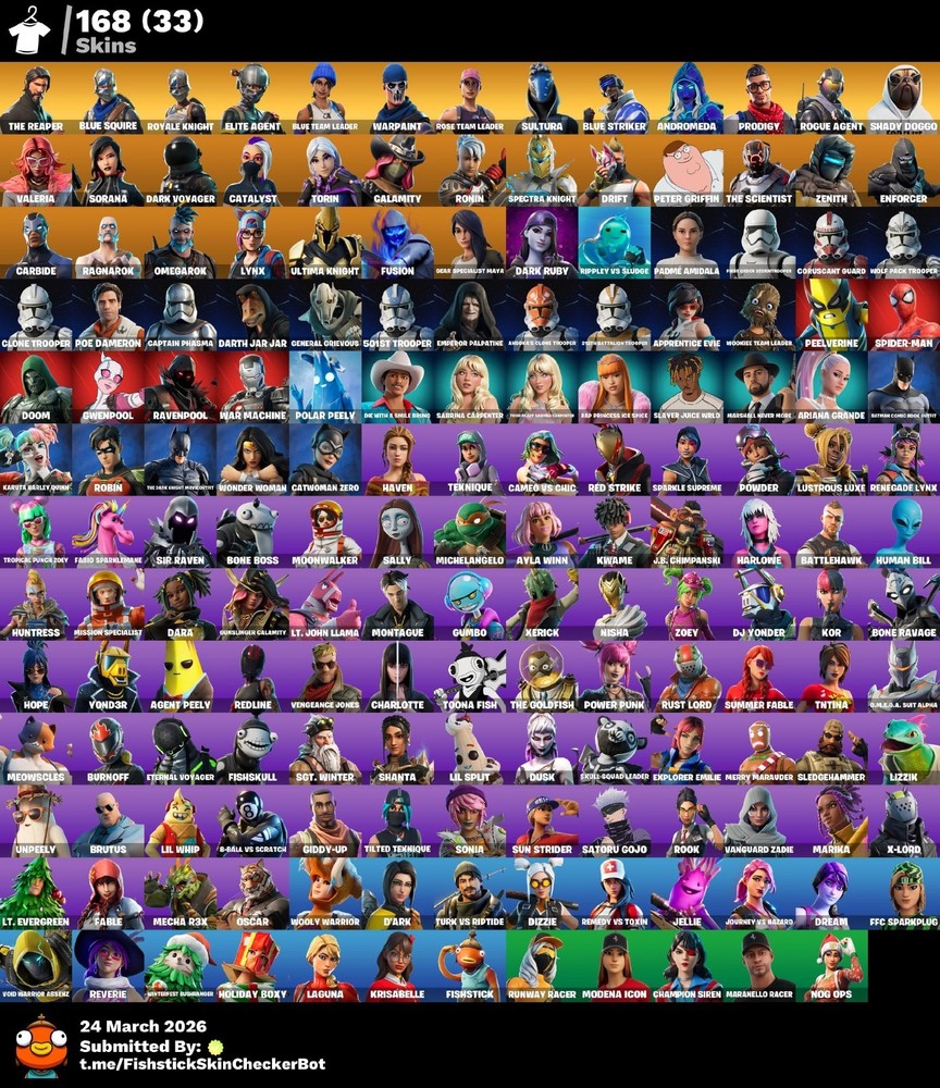 Blue Squire, Warpaint, The Reaper, Elite Agent, Take The L, Catalyst / 168
