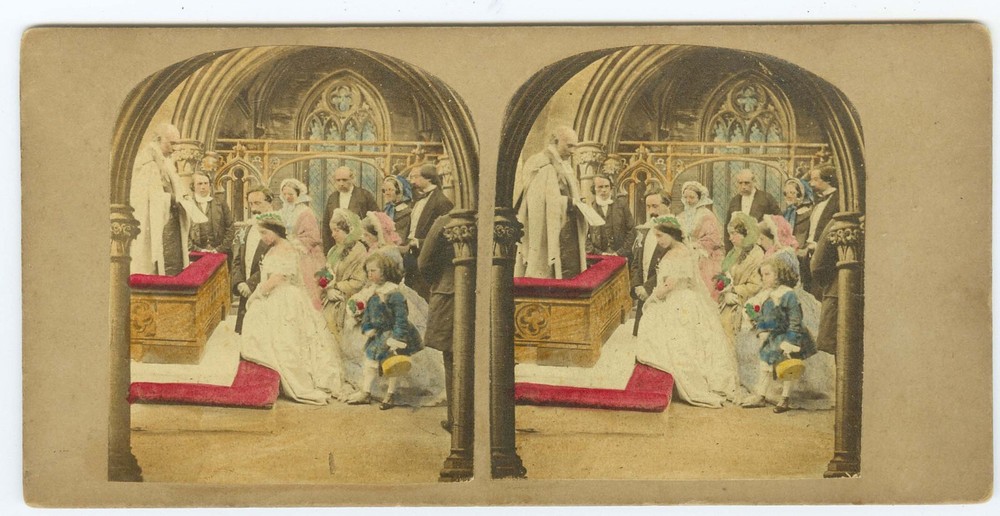 D0741~ALFRED SILVESTER – Wedding Marriage Tinted Genre 1860s UK Stereoview
