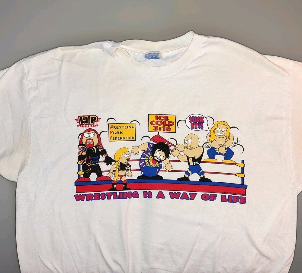 Vintage South Park WWE WWF T Shirt Mens XL Stone Cold NWO Wrestle Parody RARE