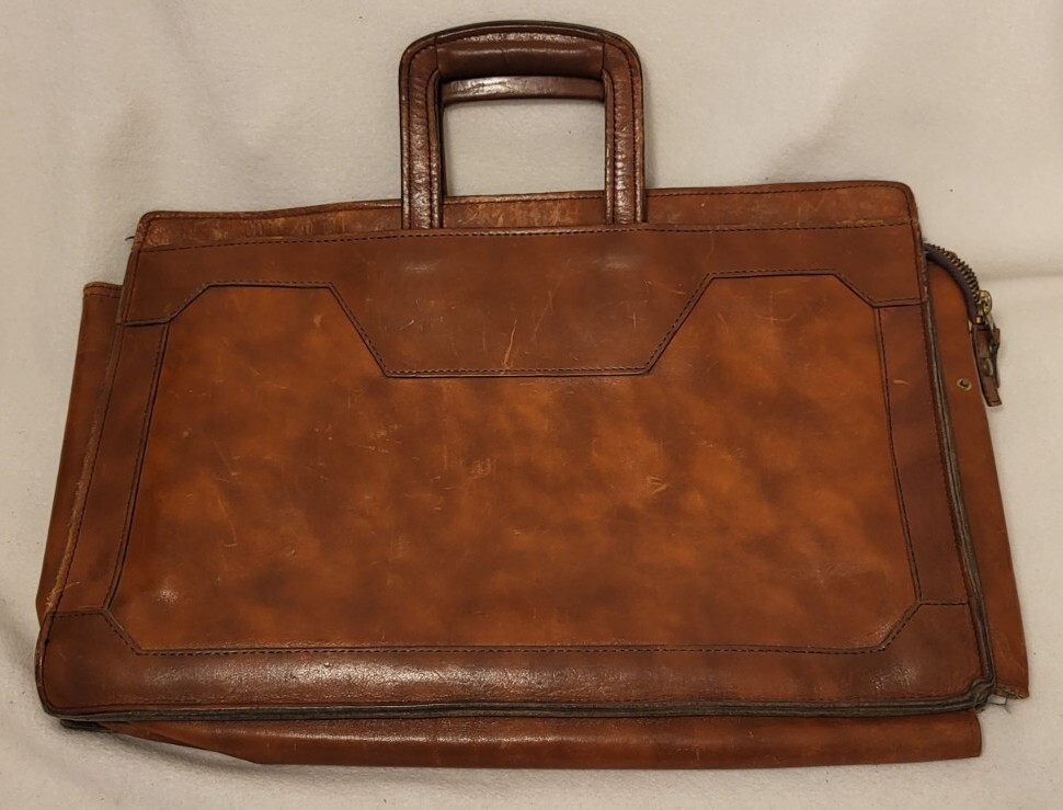 Vintage SCHLESINGER BROTHERS Briefcase Ranch Hide Brown Leather