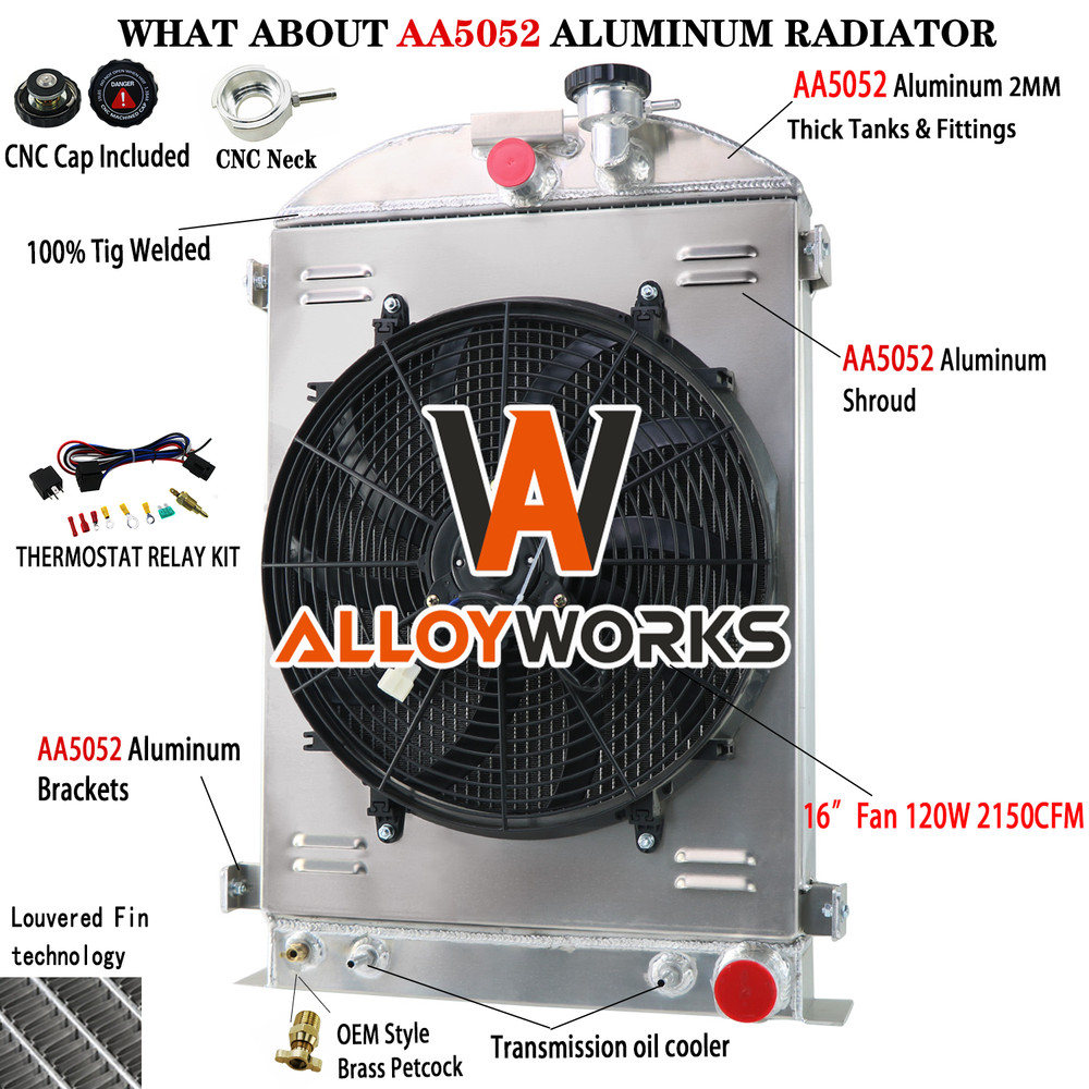 3-Row Radiator+Shroud Fan For 1930 1931 1932 Ford Grill Shells Hot Rod Chevy/V8
