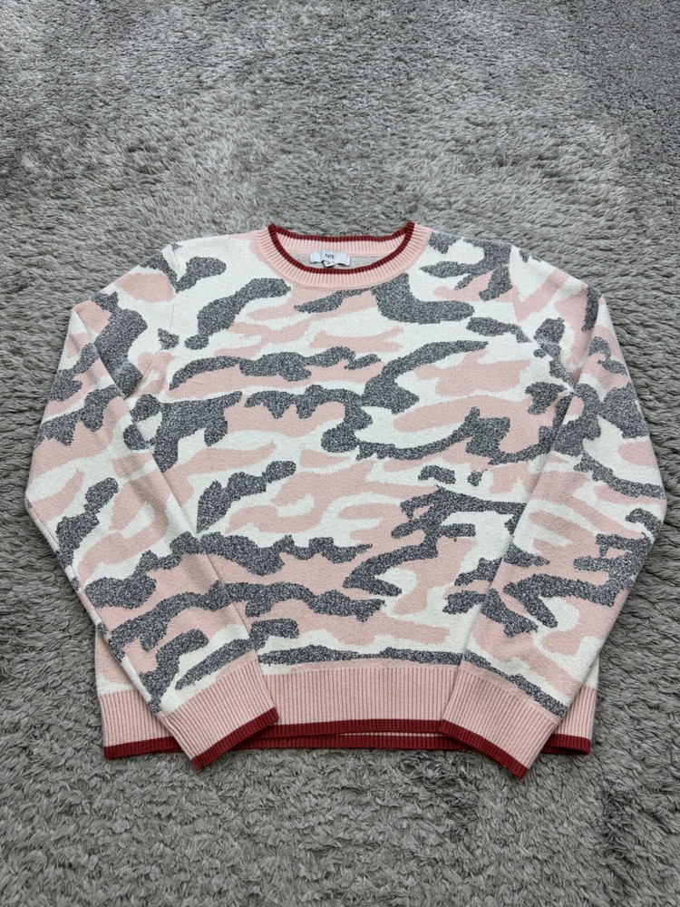 Anthropologie FATE Sweater Womens Medium Pink Camo Knit Grudge Army Cadet Kelly