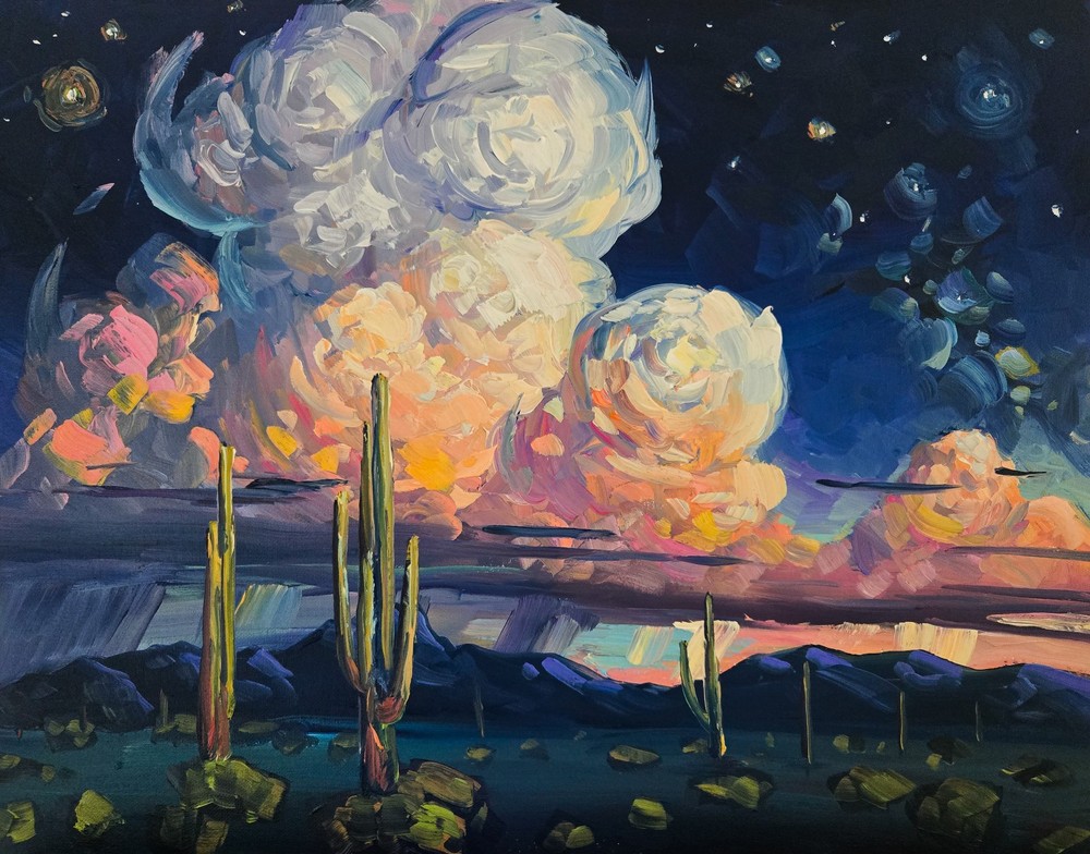 Arizona Art Large Original Signed Impressionism Clouds Desert Landscape Hawkins
