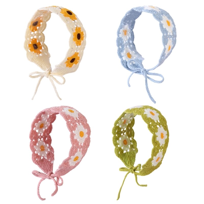 Crochet Floral Headband Scarf Boho Hair Accessory for Women