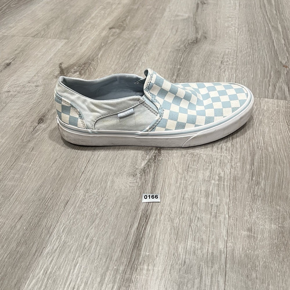 Vans Slip On Womens 9 Blue White Checkerboard Canvas Skate Shoes