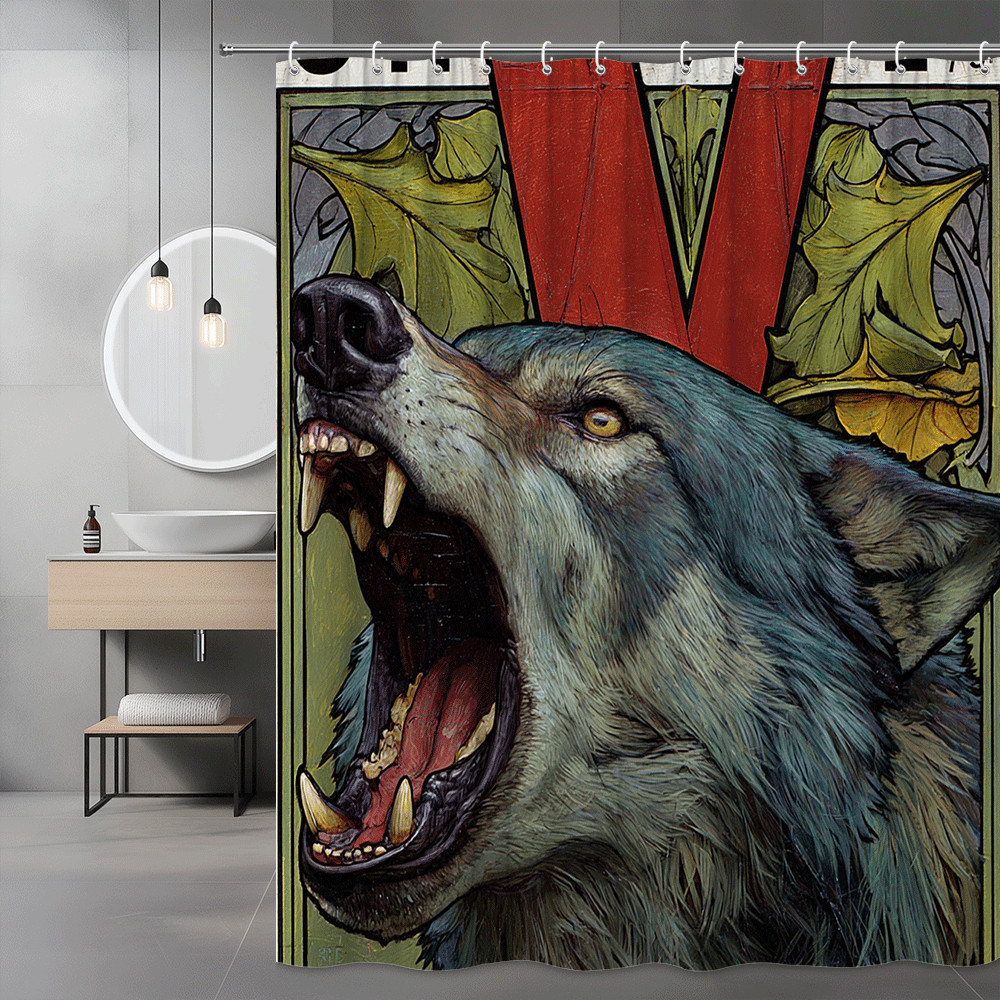 Wolf Art Shower Curtain Gothic Vintage Style Printed Design