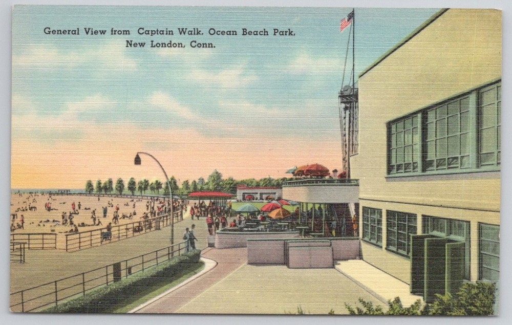 Ocean Beach Park New London CT Linen Postcard Captain Walk 1940s Vintage