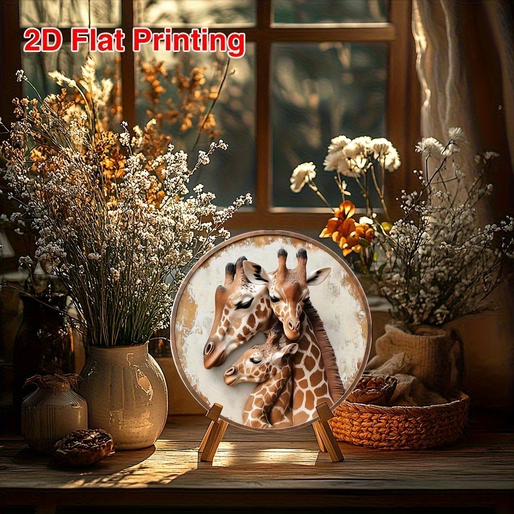 Vintage Giraffe Couple Round Wreath Aluminum Metal Sign Decor