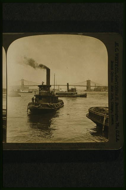 Busy Harbor of New York,Brooklyn Bridge,Williamsburg Bridge,Tugboat,c1905