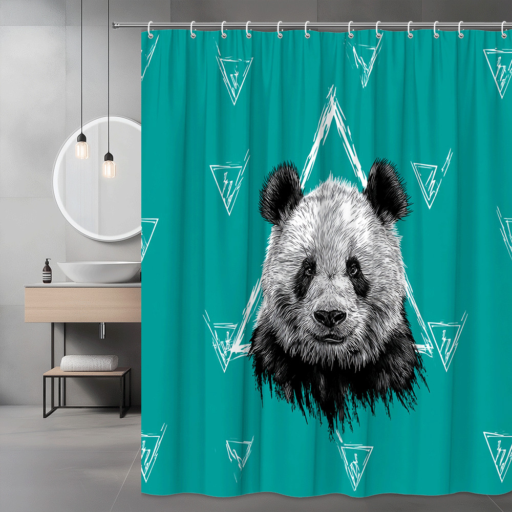 Panda Face Shower Curtain Teal Triangle Print