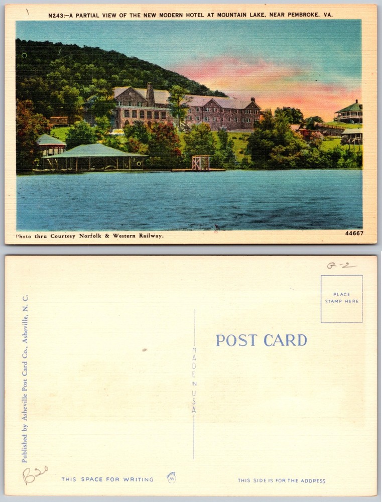 Mountain Lake Hotel Pembroke VA Postcard